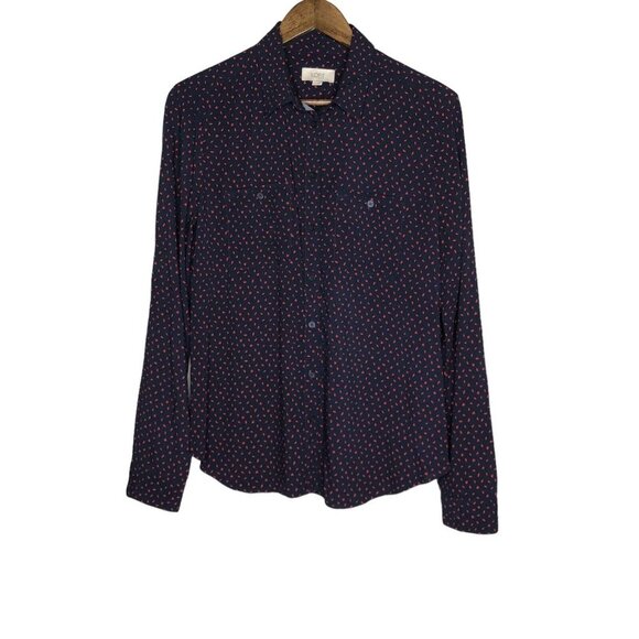 Loft Outlet NWT Women's Blue and Red Speckled Button Down Roll Sleeve Size Small - Picture 1 of 12